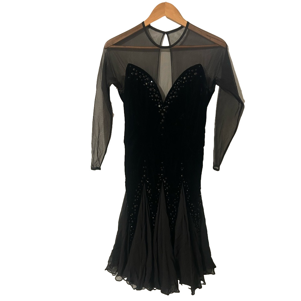 Vintage Ann Lawrence Black Velvet Sheer Mesh Evening Gown Whimsygoth Size 8